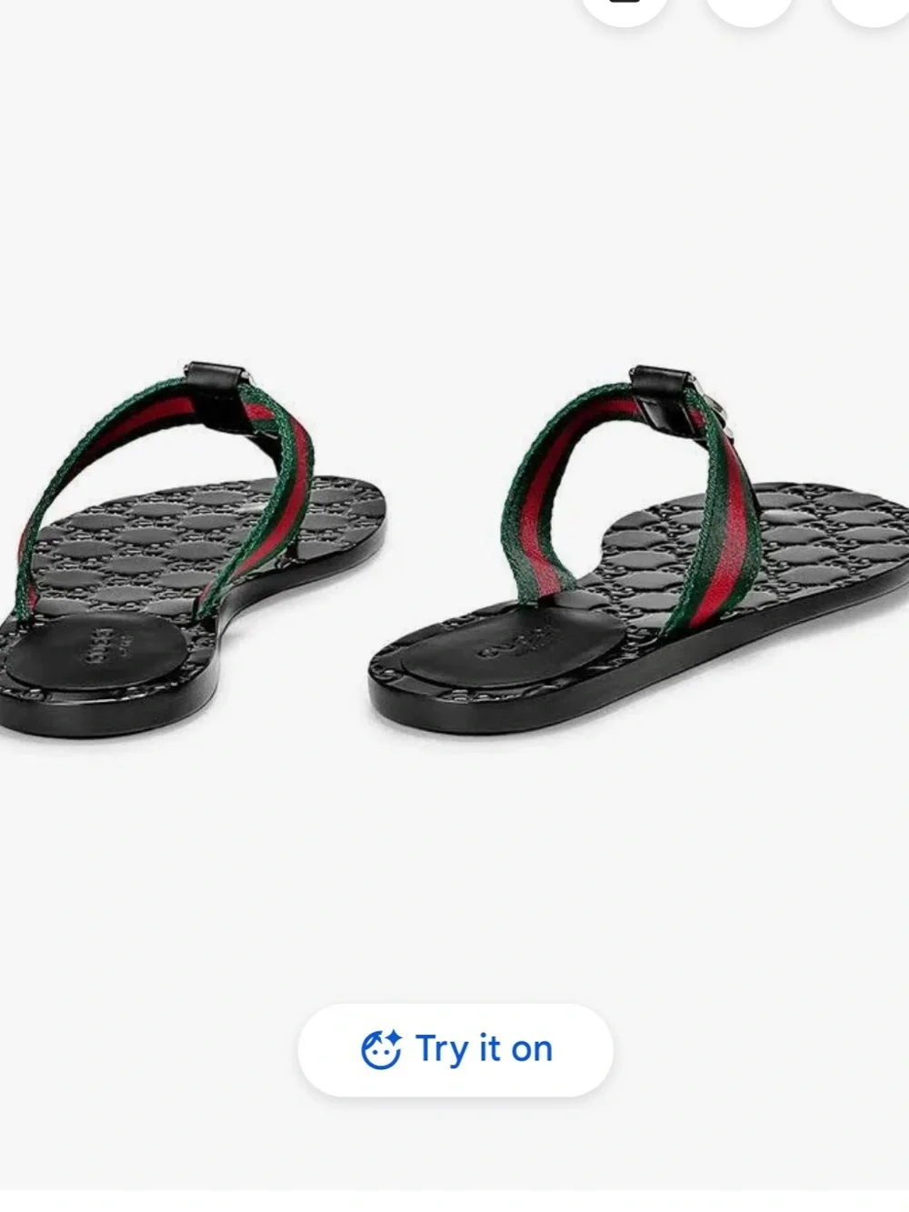 Gucci Black Leather Thong Sandals GG with Green and Red Web Straps